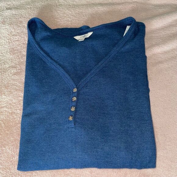 Terra & sky women  thermal knit waffle long sleeve blue v neck plus 4XL-5XL new - Picture 7 of 7